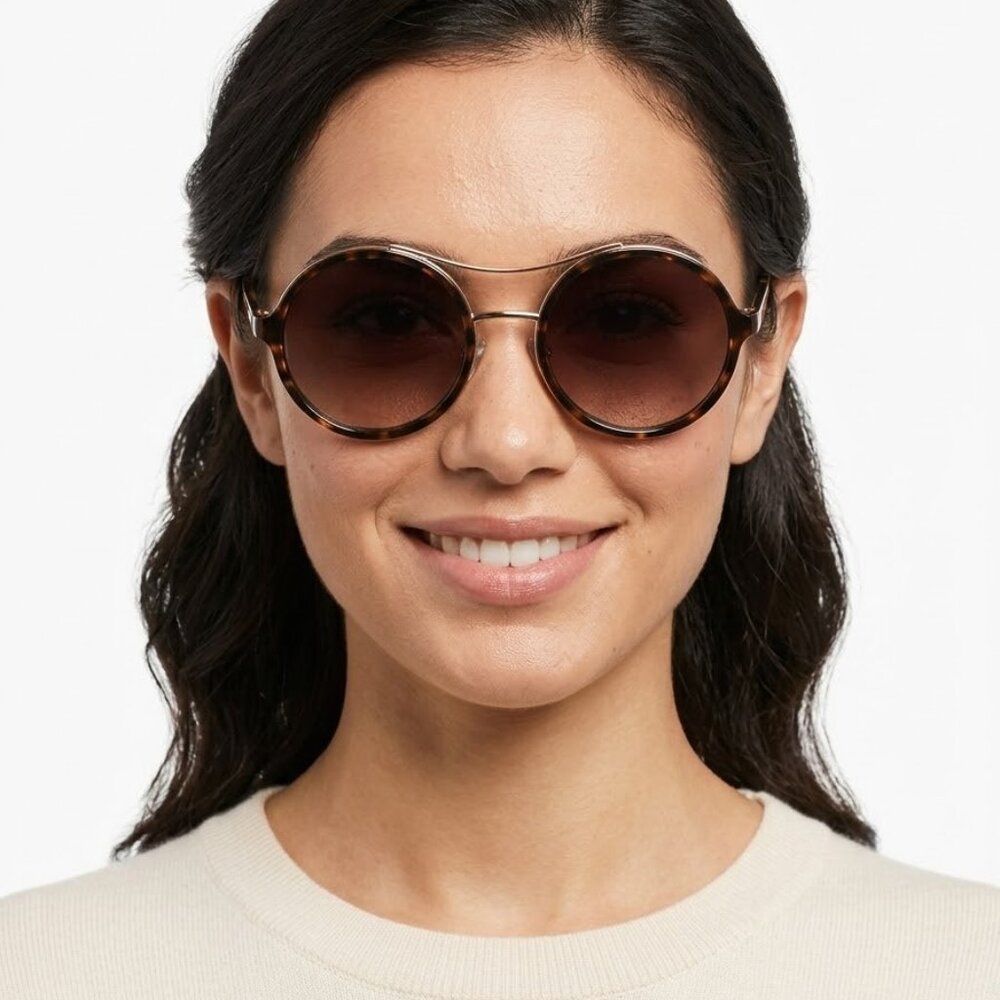 New York & Company Women's Womens Round Brown Brow Bar Sunglasses NWT